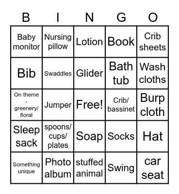 Baby A's Present Bingo Card