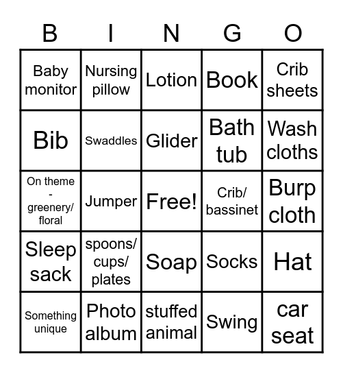 Baby A's Present Bingo Card