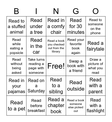 Summer Reading Bingo Card