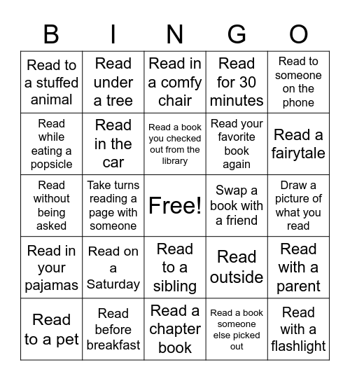 Summer Reading Bingo Card