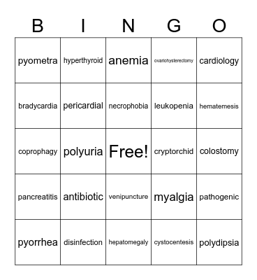 Medical Terminology Bingo Card