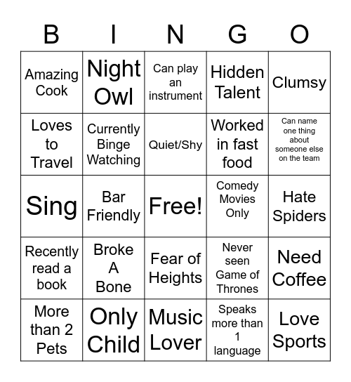Get To Know You Bingo Card