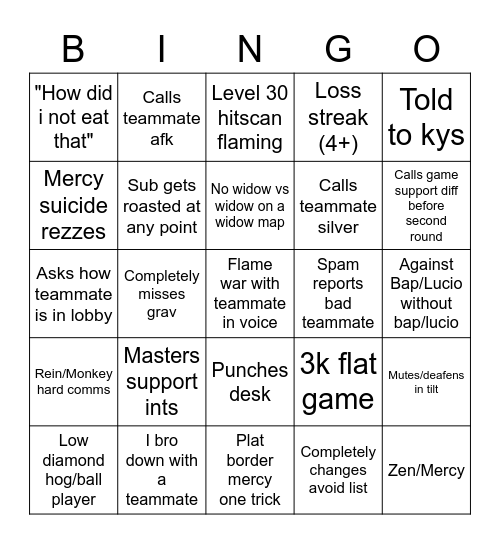 euph OW ranked bingo Card