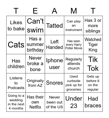 Team Tay Tay Bingo Card