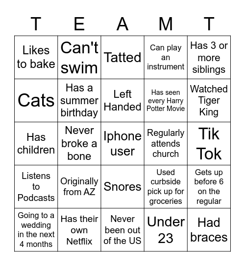 Team Tay Tay Bingo Card