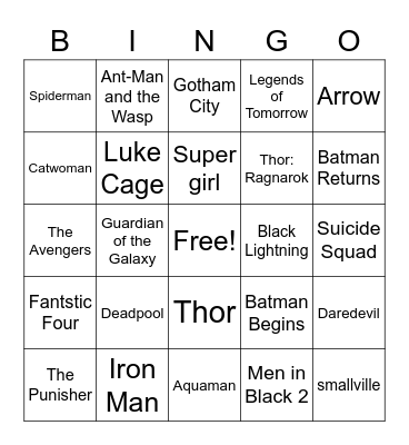 Marvel v DC movie titles Bingo Card