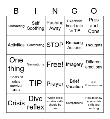 Crisis Survival Skills Bingo Card