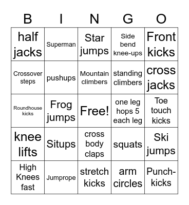 P.E. Fitness Bingo Card