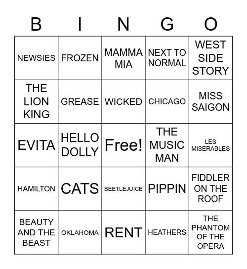 BROADWAY BINGO Card