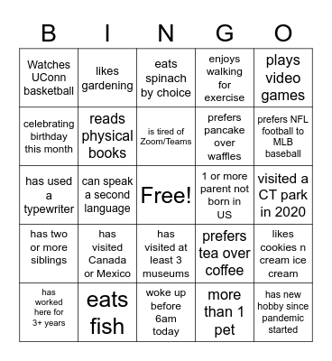 Getting to Know You Bingo Card