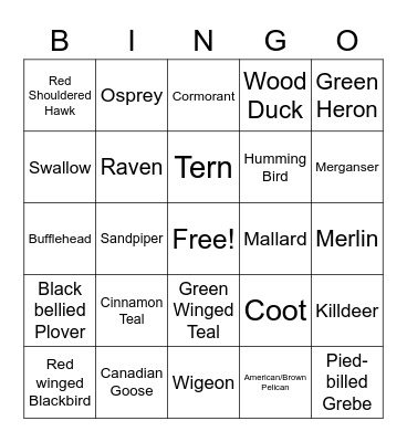 Birds of Humboldt Bay Bingo Card
