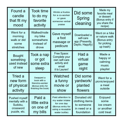 Monarch Staff April Bingo Card