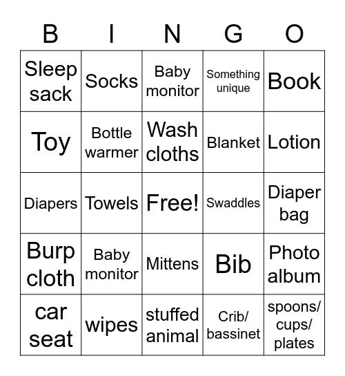 Baby A's Present Bingo Card