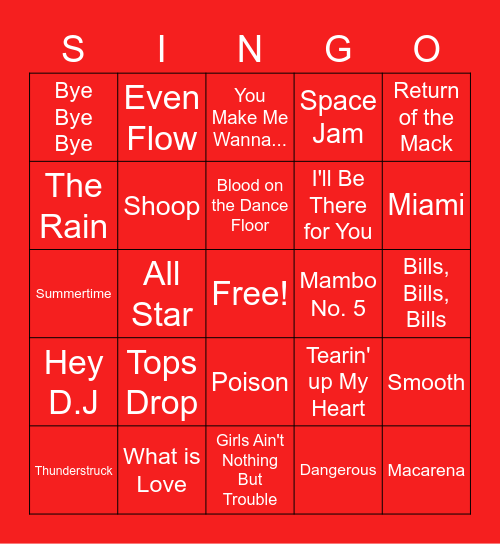 90s Day Bingo Card