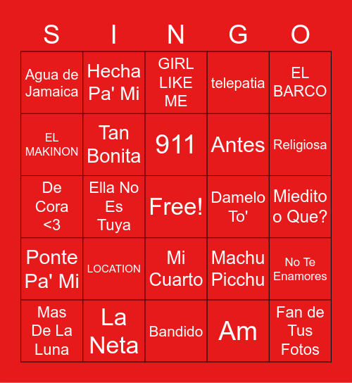 Viva Latino! Bingo Card