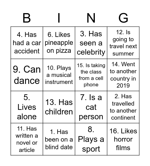 Untitled Bingo Card