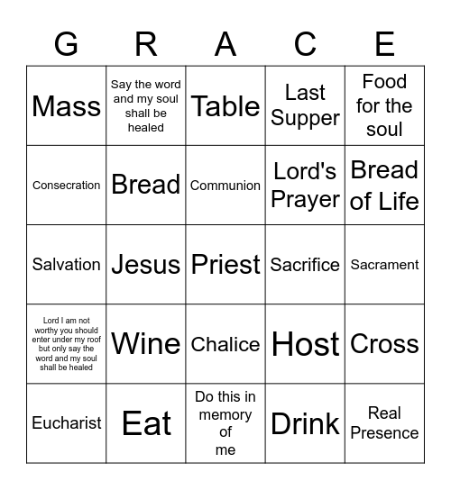 Eucharist Bingo Card
