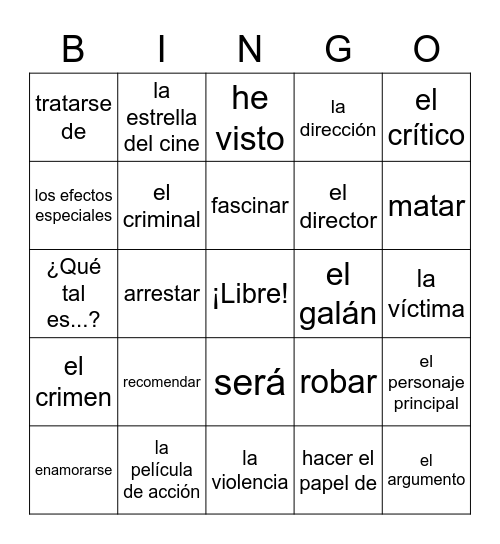 Realidades 2 Capítulo 6B Bingo Card