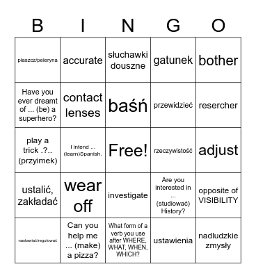 GE b1+ Unit 6 Superpowers Bingo Card