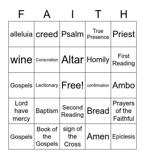 Liturgy of the Word Bingo Review Bingo Card