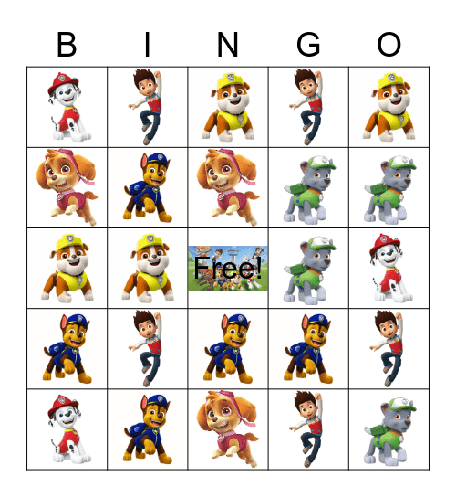 Paw Patrol BINGO Card