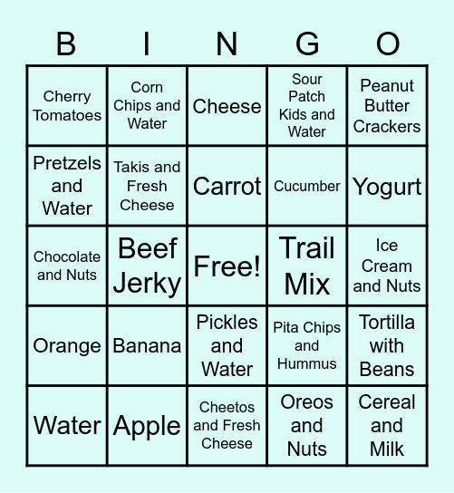 Snack Bingo Card