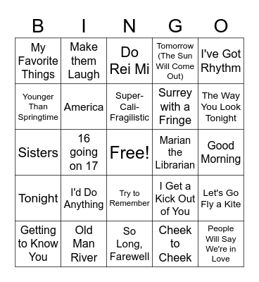 MUSICALS BINGO Card