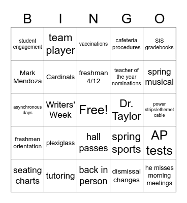 April Staff Meeting Bingo Card