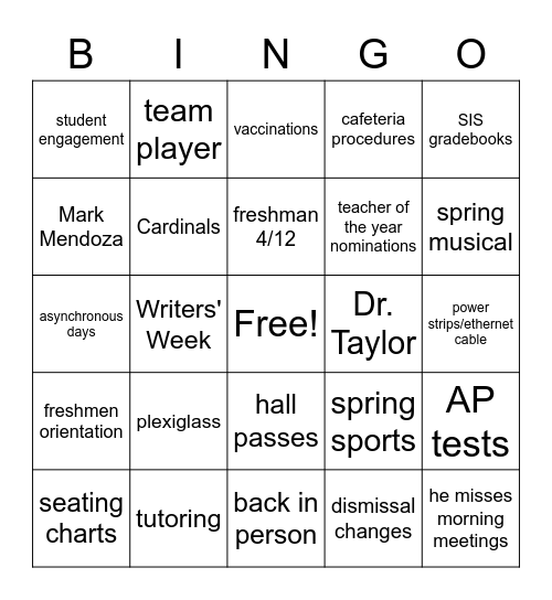April Staff Meeting Bingo Card