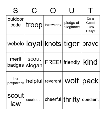 SCOUT Bingo Card