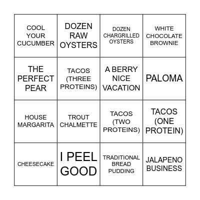 TACO TUESDAY!! Bingo Card