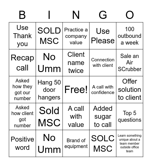 Office Team Bingo Card
