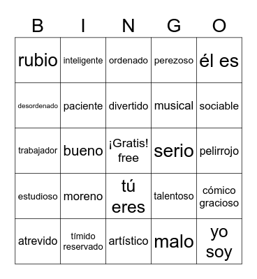 La personalidad Bingo Card
