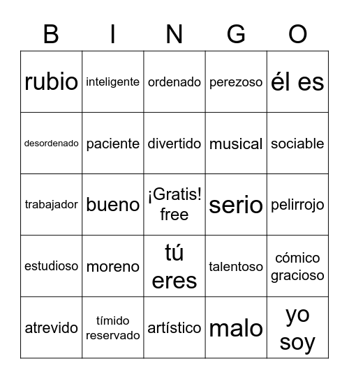 La personalidad Bingo Card