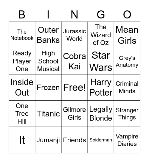 TV Shows and Movies! Bingo Card