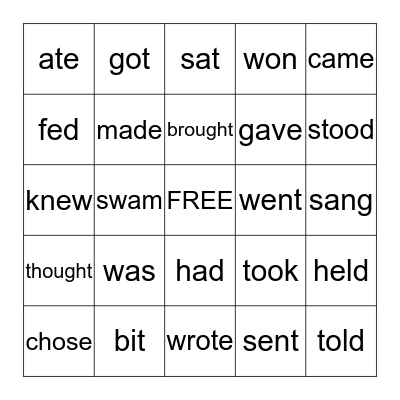 IRREGULAR VERBS 2 Bingo Card