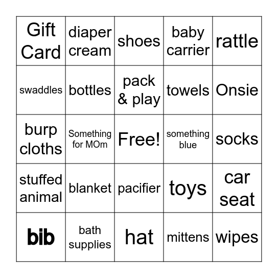 Baby Gift Bingo Card