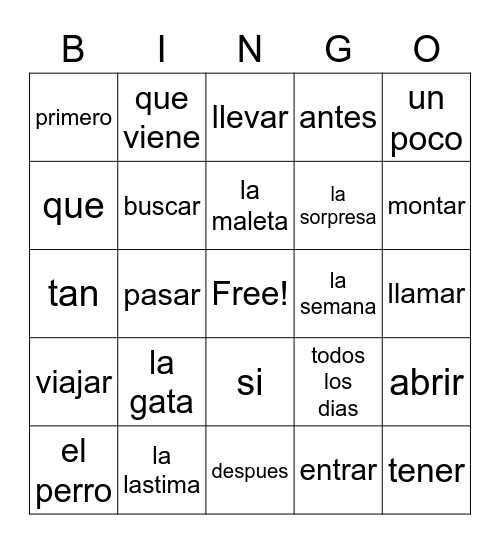 5A Bingo      Set B Bingo Card