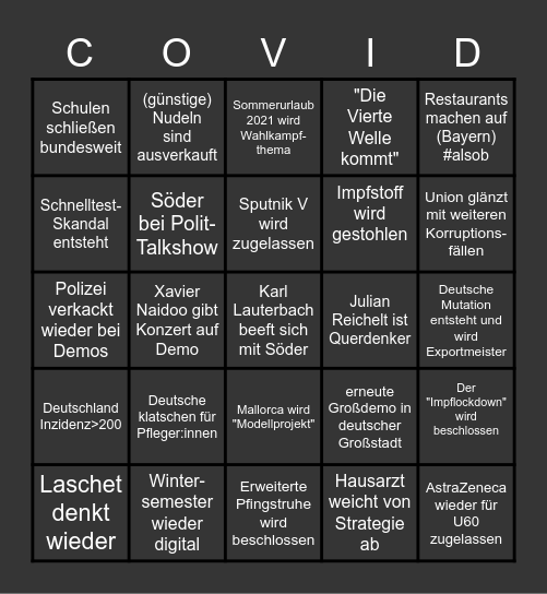 Corona Bullshit Bingo - Start 06.04 Bingo Card