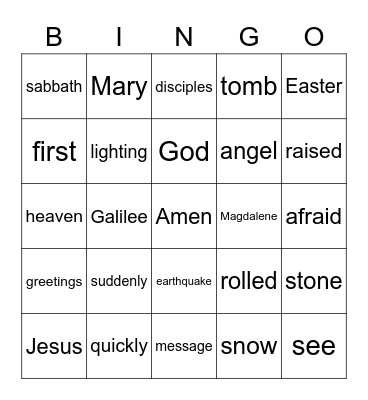 April 18 - Matthew 28:1-10 Bingo Card