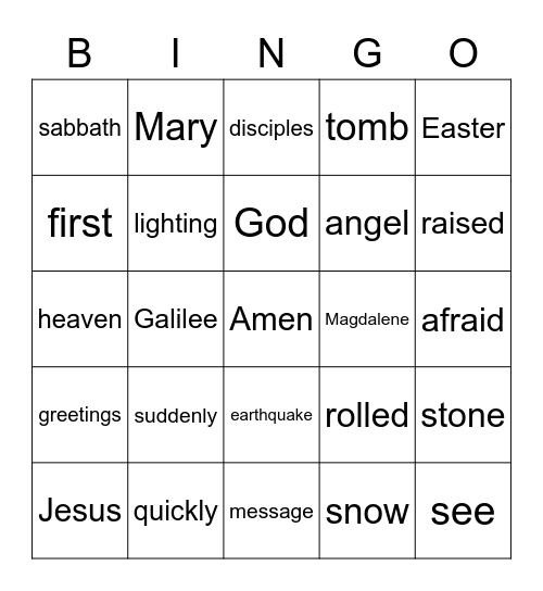 April 18 - Matthew 28:1-10 Bingo Card
