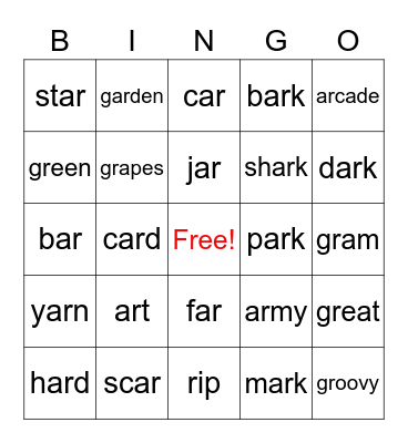 AR and /gr-/ Bingo Card