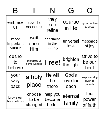 General Conference Bingo Card