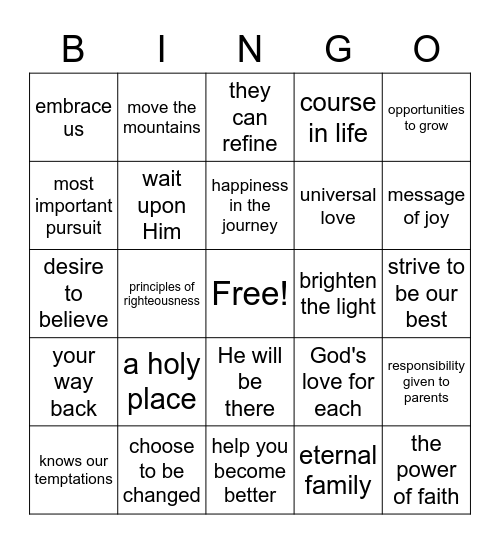 General Conference Bingo Card