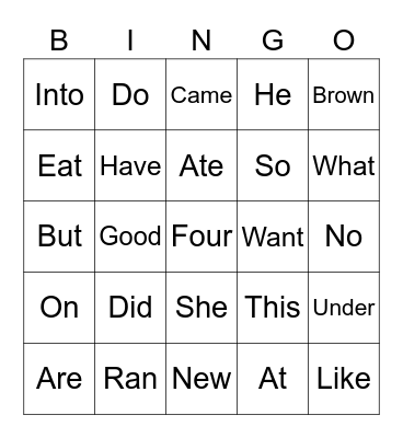 Gracey Sight Words Bingo Card
