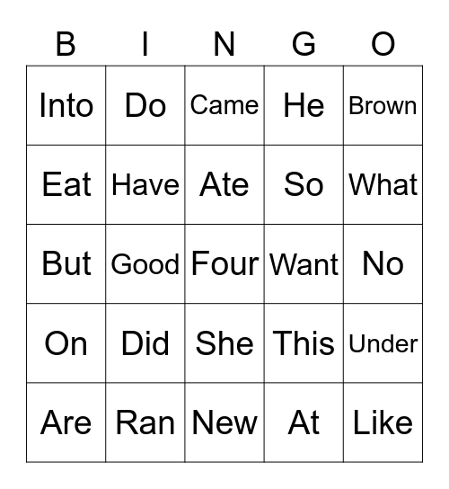 Gracey Sight Words Bingo Card
