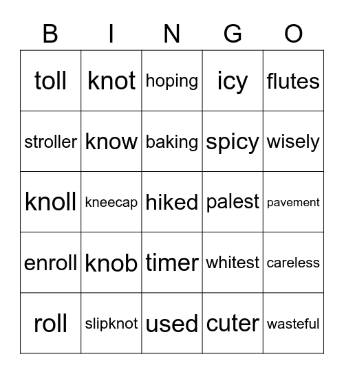 Lesson 96 Bingo Card