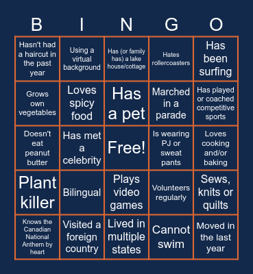 GETTING TO KNOW YOU BINGO Card