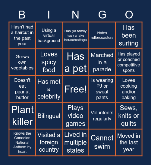 GETTING TO KNOW YOU BINGO Card