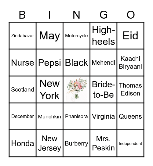 Bridal Bingo Card